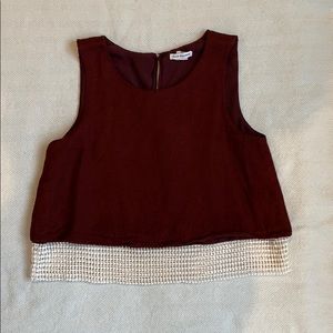 Club Monaco Burgundy Linen Crop Top